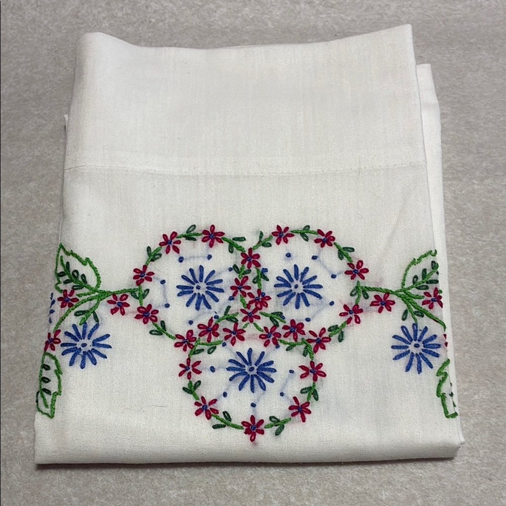 Vintage Handmade Embroidered Pillowcase Standard Size